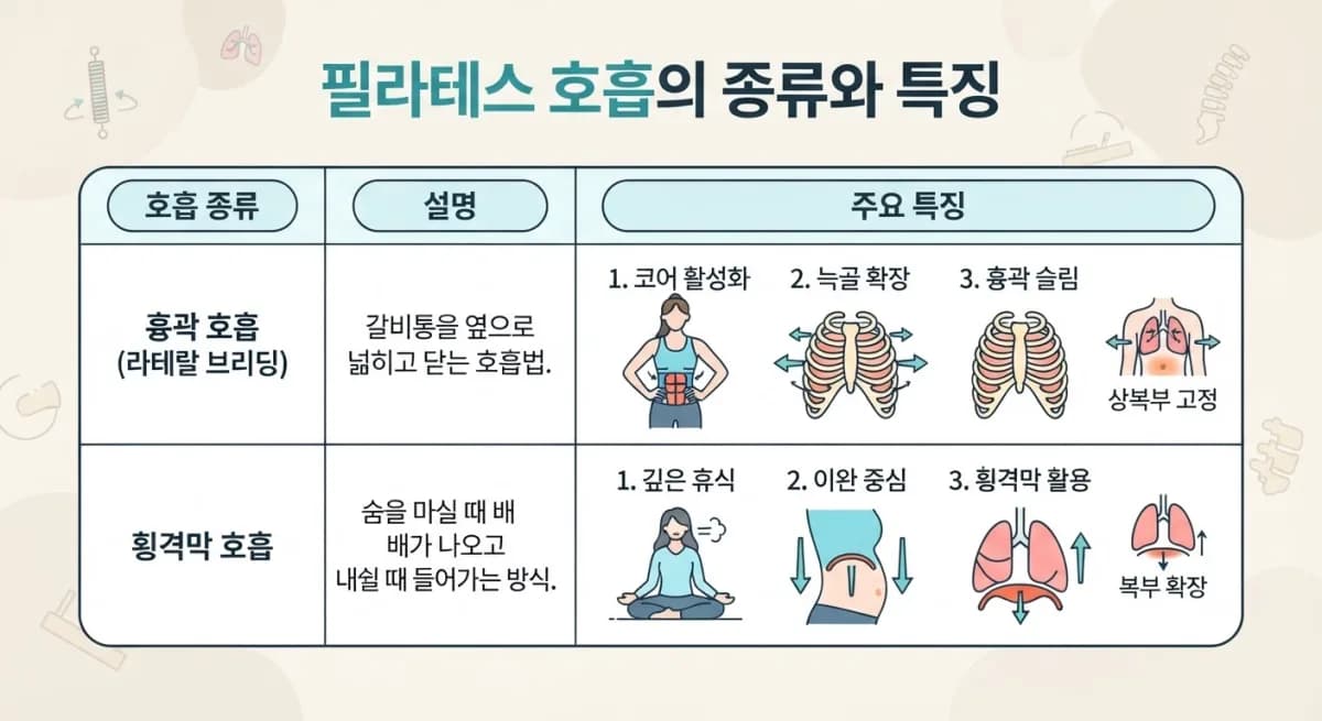 필라테스 호흡의 종류와 특징 (표로 정리)